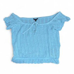 Trendy Light Blue Knit Off-Shoulder Top